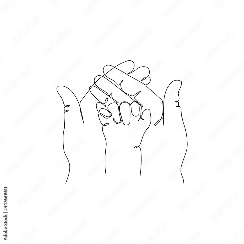 Fototapeta premium Continuous one line drawing. Woman hold her baby. Pregnant Woman. Holding baby hand. Family