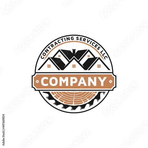 Home building, finish carpentry, cabinetry housing contractor logo design 