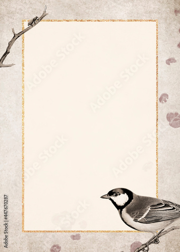 Talgoxe great tit on a grunge brown background vector