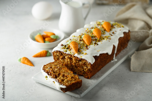 Traditional homemade carrot cake with pistachios photo