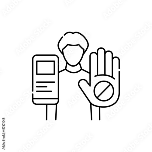 Refusal to buy gadgets for children olor line icon. Pictogram for web page, mobile app, promo