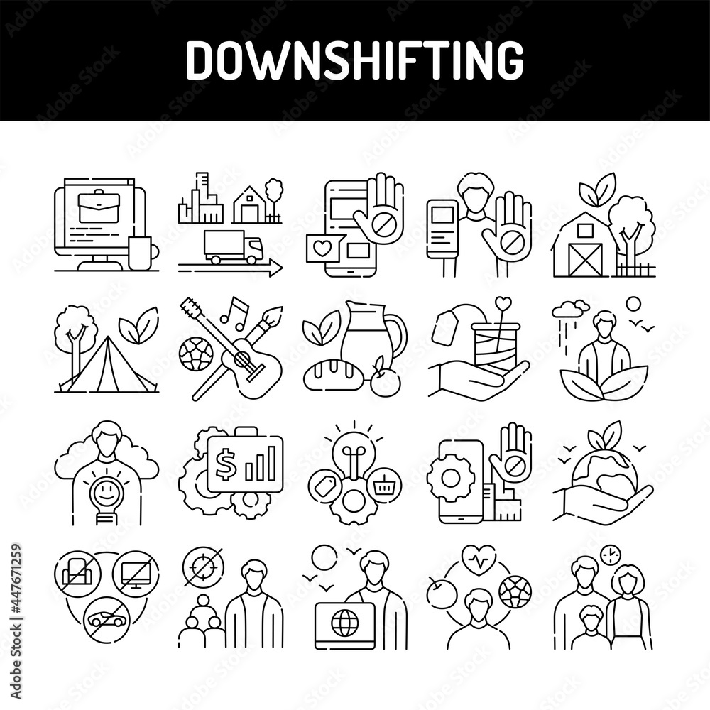 Downshifting line icons set. Isolated vector element.