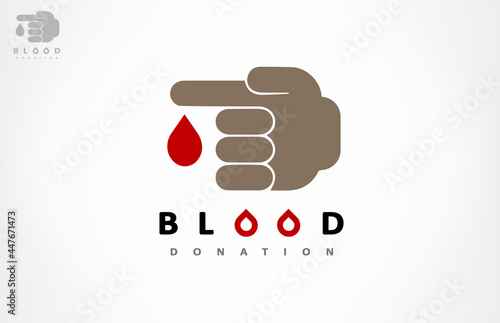Blood donation logo. Hand and drop of blood vector. Blood donation for analysis.
