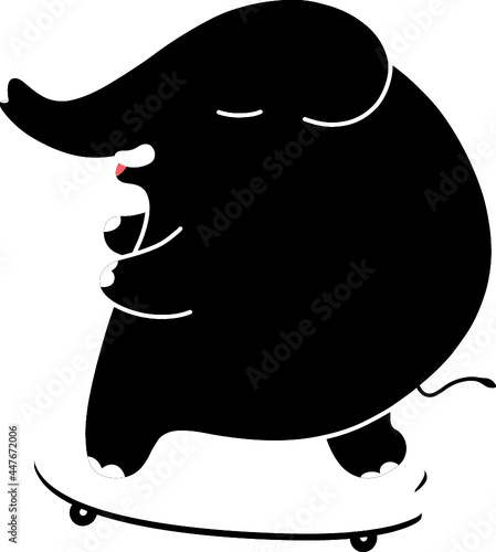 happy elephant cartoon playing surf skate