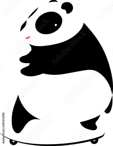 happy panda cartoon playing surf skate