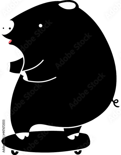 happy pig cartoon playing surf skate