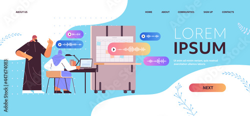 businesspeople communicate in instant messengers by voice messages audio chat application social media online communication