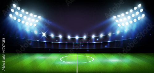 Football Arena stadium at night lights World Cup Vector illustration. © MarySan