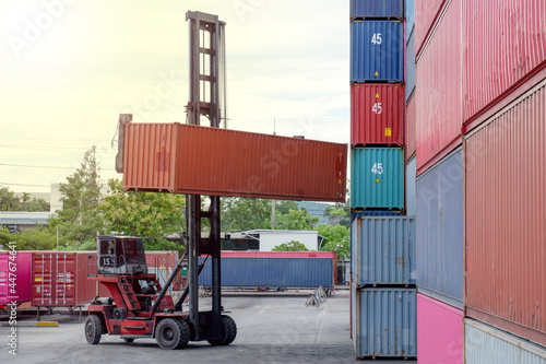 Forklift industry for transporting containers at the port by truck.
