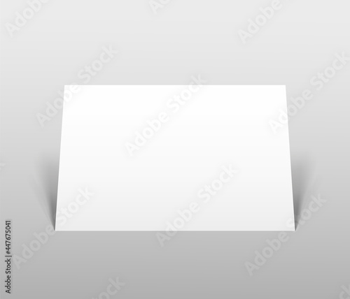 Empty paper sheet.A4 horizontal format paper with shadows on gray background. Magazine, booklet, postcard, flyer, business card or brochure mockup. Vector Illustration EPS10.