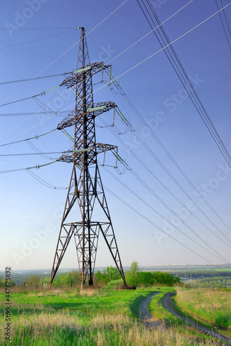 Electricity Pylons in the Countryside. High voltage post or High voltage tower