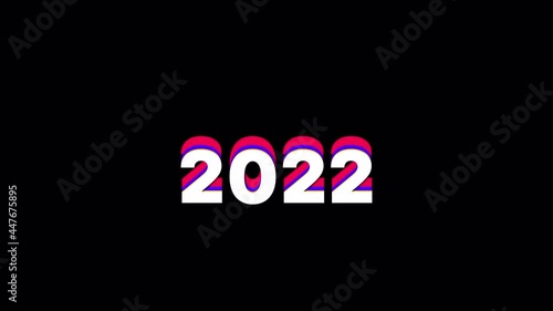 Happy New Year 2022. Set of looping animation. Kinetic Typography with Colorful Echo. 4k Video with alpha channel and green screen.