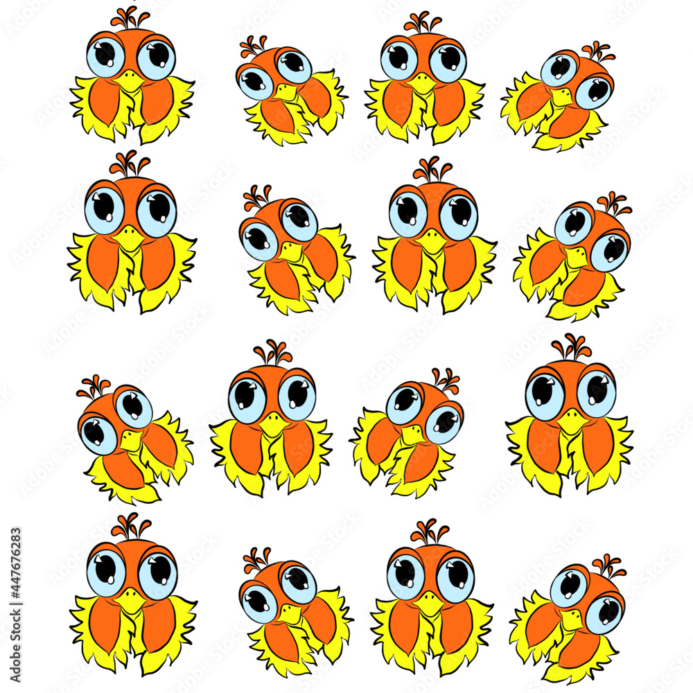 Obraz premium pattern owl, owl, baby owl, cute owl, orange owl, with blue eyes,and eyelashes, yellow feathers