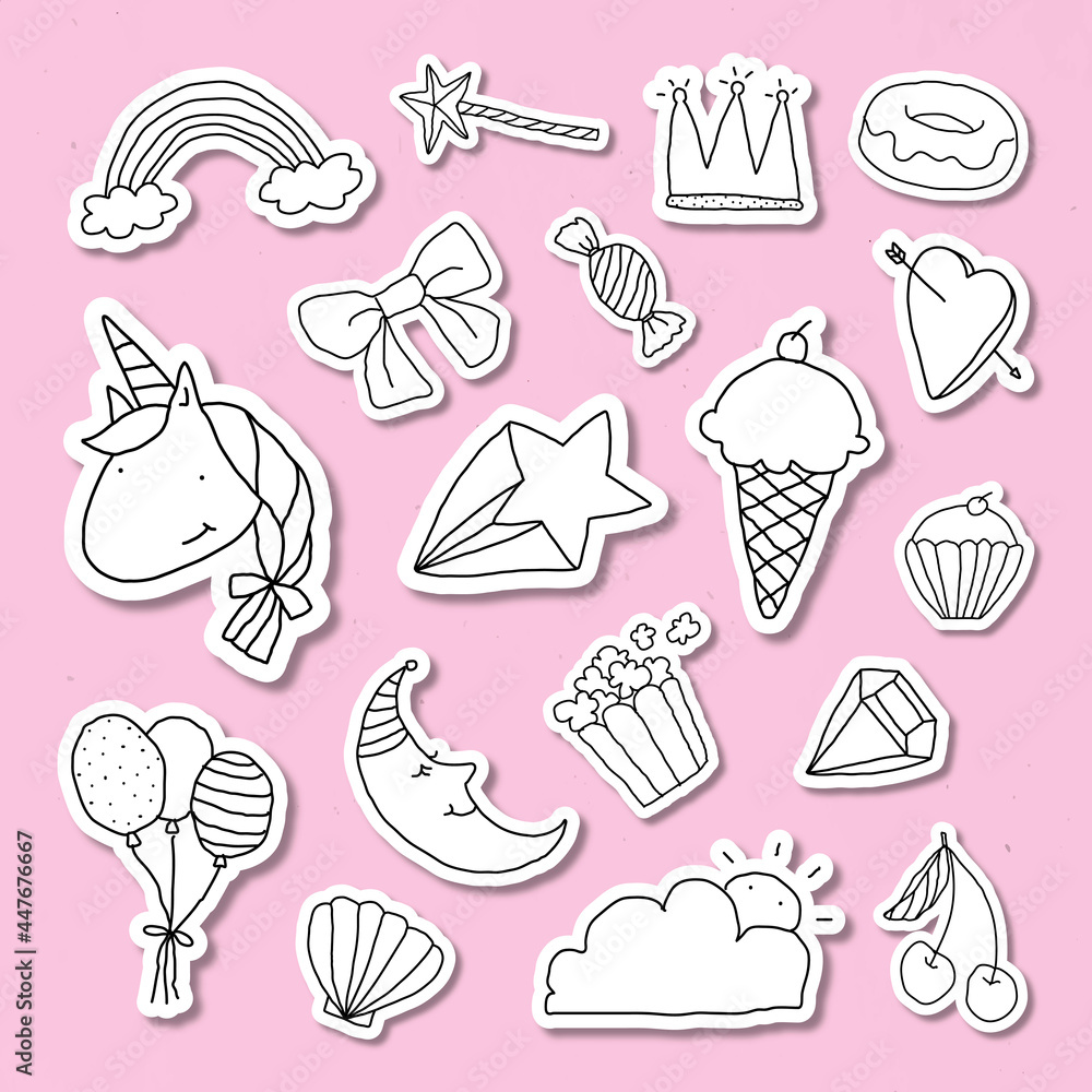 Cute doodle style journal sticker with a white border set on a pink background vector Cute doodle style journal sticker with a white border set on a pink background vector