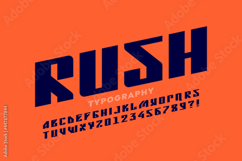 Speed style modern font design, alphabet letters and numbers vector illustration