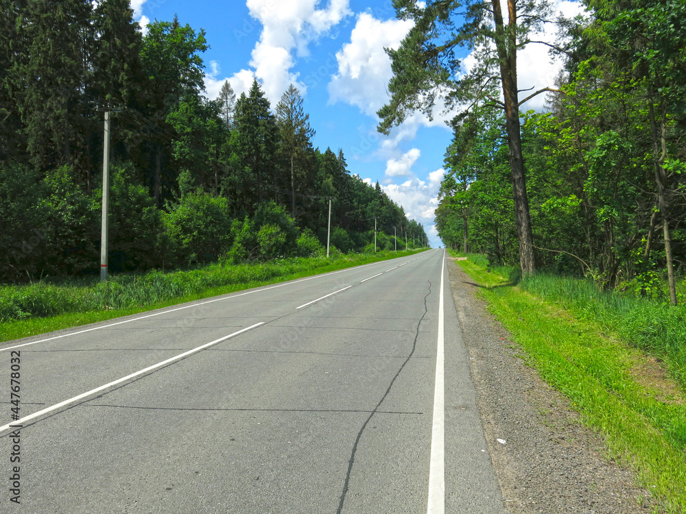 deserted asphalt highway in summer