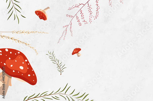 Blank leafy mushroom frame vector