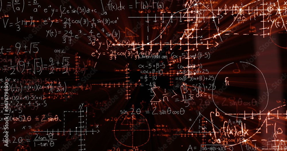 Obraz premium Mathematical equations floating against black background