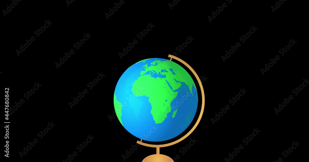 Spinning globe against multiple people wearing face mask icons on black background