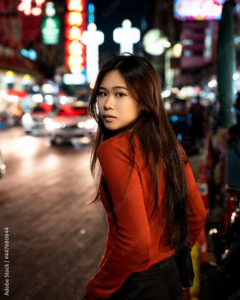 Girl on the street at night