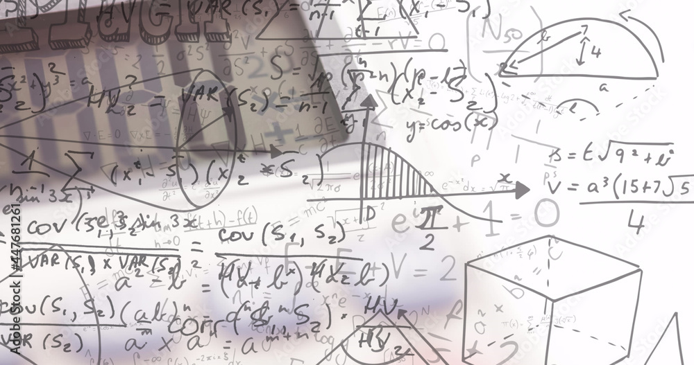 Image of mathematical equations moving on white background Image of mathematical equations moving on white background
