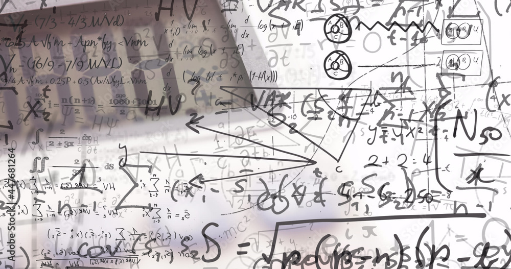 Image of mathematical equations moving on white background Image of mathematical equations moving on white background