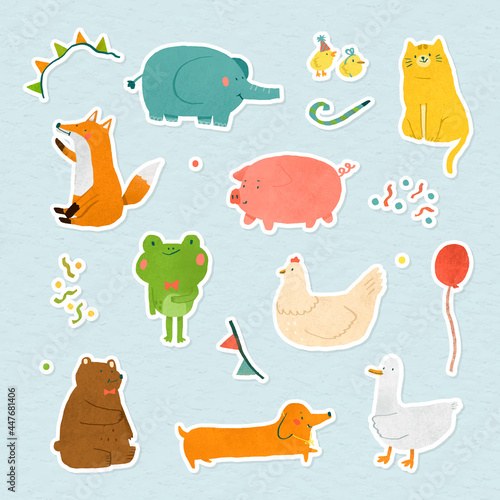 Hand drawn festive animal stickers collection vector