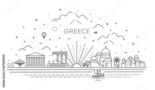 Greece skyline, vector illustration in linear style