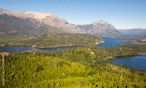 View on Lago Nahuel Huapi and Cerro Campanario in distance in Argentina photo