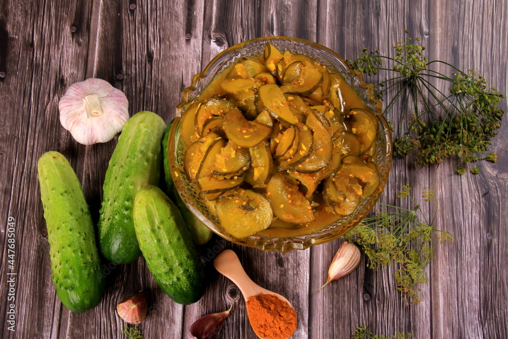 pickled cucumber salad with turmeric. home canned sweet pickles with turmeric made from family farm fresh vegetable garden cucumbers pickled cucumber salad with turmeric. home canned sweet pickles with turmeric made from family farm fresh vegetable garden cucumbers