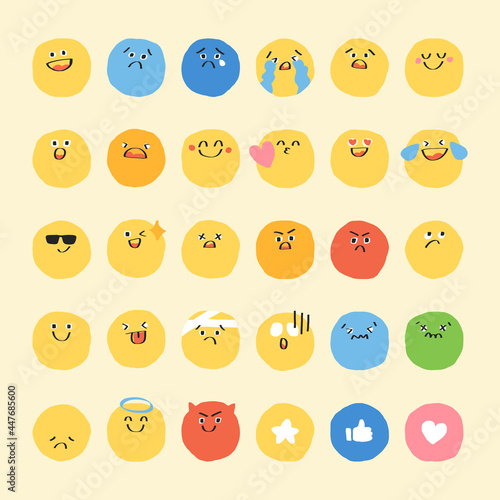 Cute doodle emoticon vector set journal sticker
