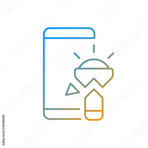 Flashlight not working gradient linear vector icon. Broken torchlight and mobile phone. Camera flash light problem. Thin line color symbols. Modern style pictogram. Vector isolated outline drawing
