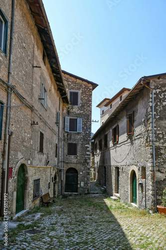 Fototapeta Naklejka Na Ścianę i Meble -  A street in the historic center of Carpineto Romano, a medieval town in the Lazio region.
