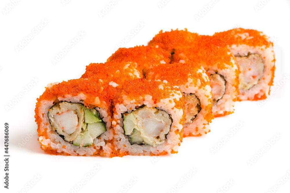 rolls with fish and filling on a white background rolls with fish and filling on a white background