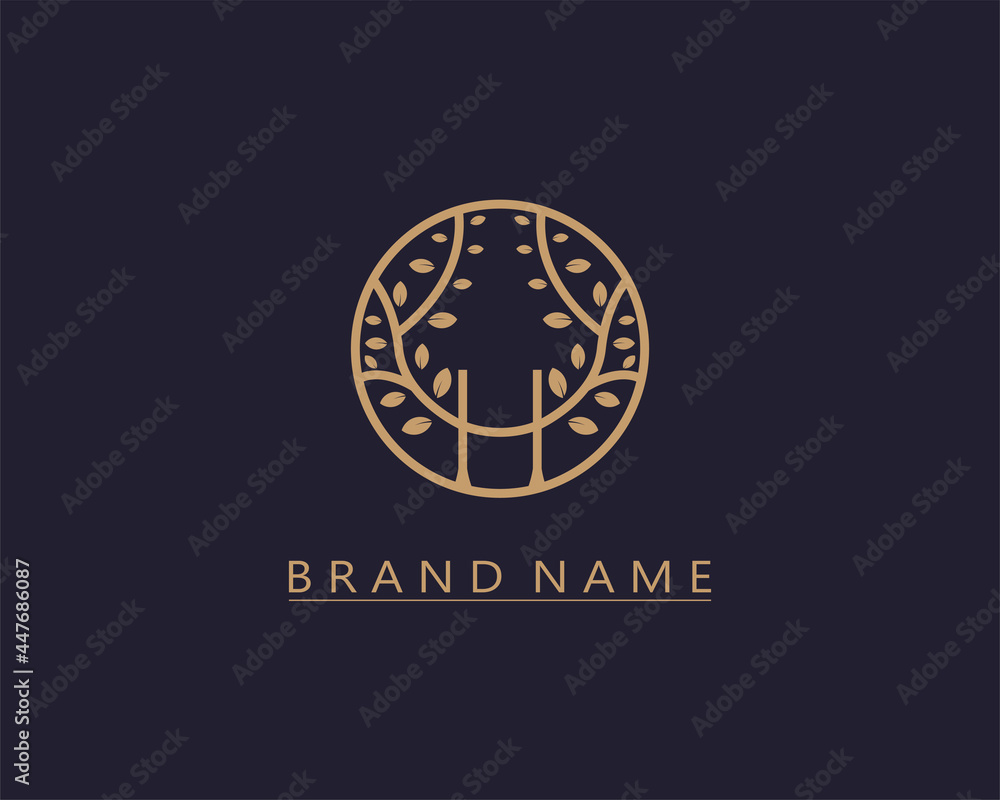 logo initials letter H. logo of nature. elegant and luxurious gold texture. Design combination of letter H and nature tree. for the company's business brand. modern, simple and unique logo template.