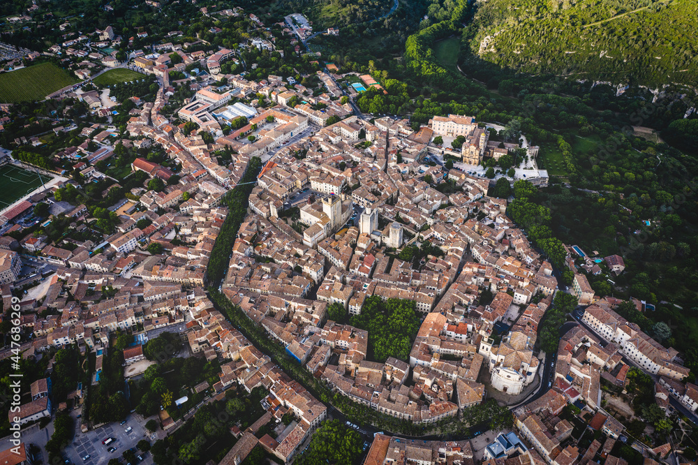 Aerial view of the historic town of Uzes, France