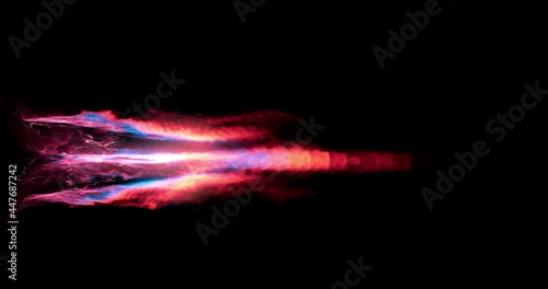 Rocket engine. Space engine. Plasma. Fuel combustion. Plasma escapes from the nozzles of a spaceship. Rocket take off. Engine start. With alpha channel ready for compositing.