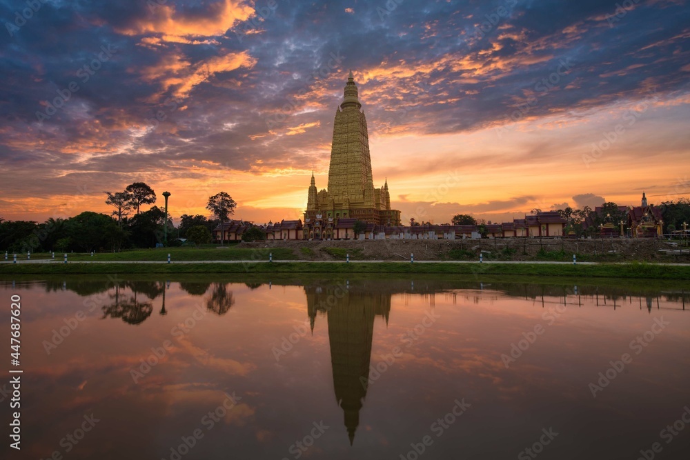 Beautiful temple at Wat Mahathat Wachiramongkol, Krabi Province,  Thailand. See the reflections that add to the attractiveness.
