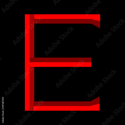 letter E logo is red on black background, vector template