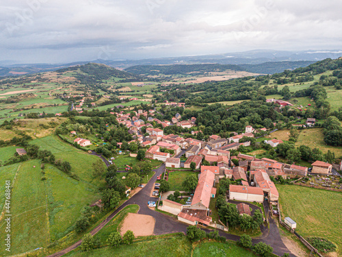 Aerial view on Olloix, small french village , Puy-de-Dome, Auvergne-rhone-alpes