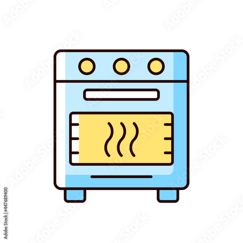 Bake in oven RGB color icon. Domestic cooker. Roasting meal in household stove. Cooking instruction. Food preparation process. Isolated vector illustration. Simple filled line drawing