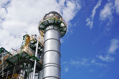 Bild auf Leinwand Stack of gas turbine power plant is part of the chemical production process at olefin factory