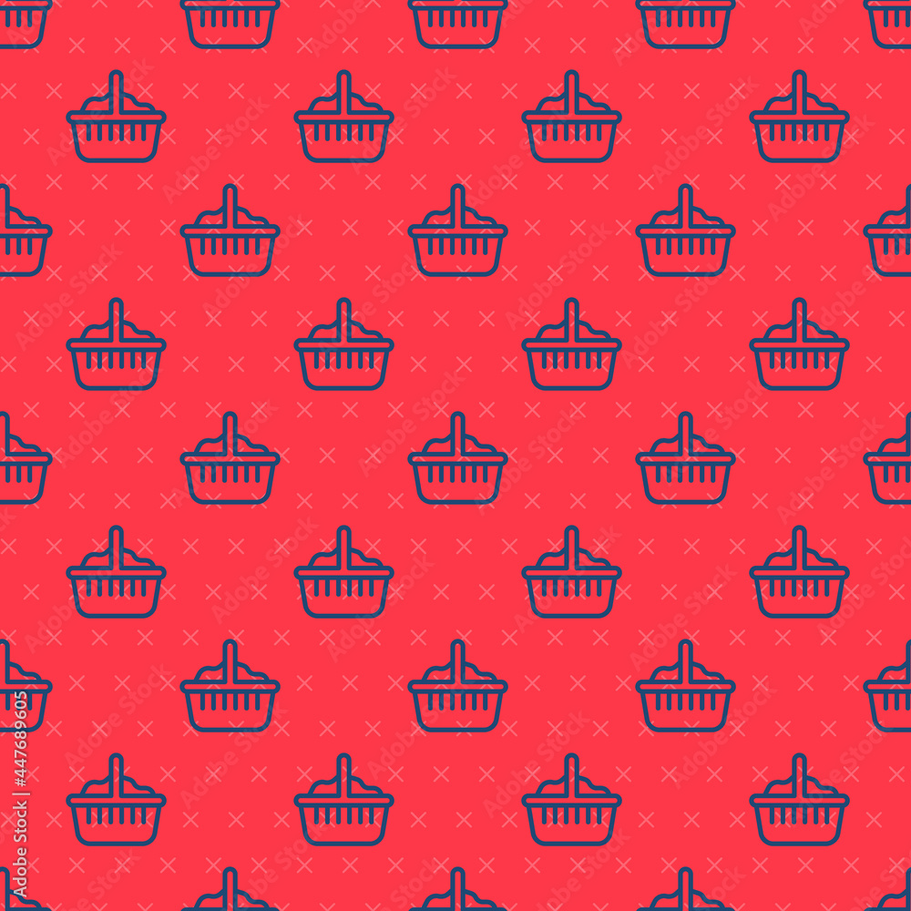 Blue line Basket icon isolated seamless pattern on red background. Happy Easter. Vector