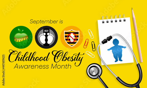 National Childhood Obesity awareness month is observed every year in September to promote healthy growth in children and prevent obesity. Vector illustration
