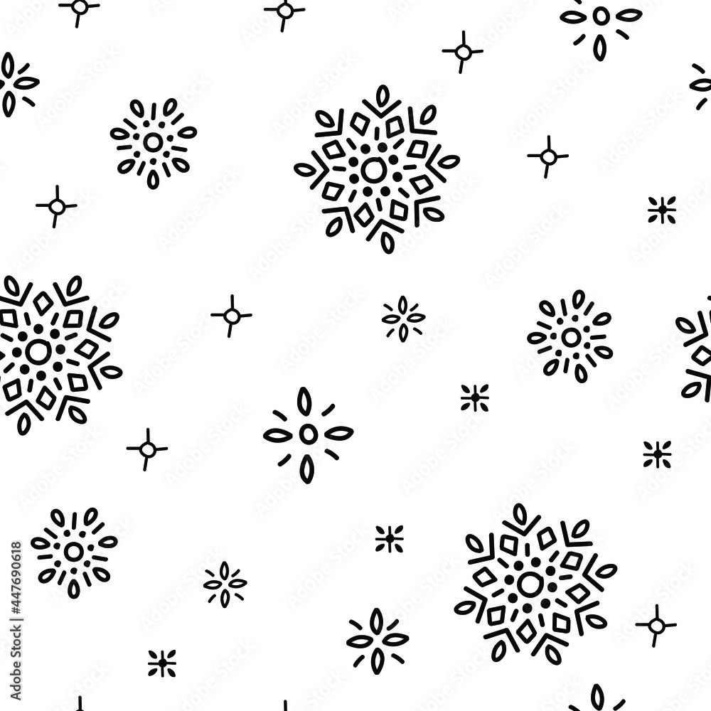 Snow.New Year's decor. pattern.Graphic sketch seamless background.Symbol of winter. Vector illustration.Wallpaper or backdrop decor.