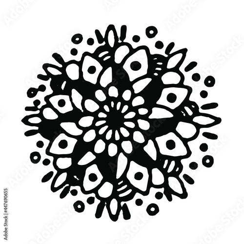 Black and white vector illustration, snowflake, doodle