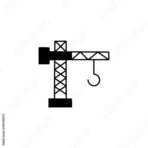 Construction crane machine icon in solid black flat shape glyph icon, isolated on white background 