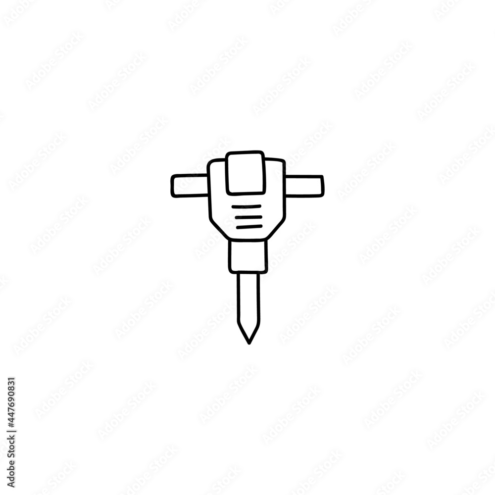 Construction drill, hammer hydraulic jack, jackhammer icon in flat black line style, isolated on white background Construction drill, hammer hydraulic jack, jackhammer icon in flat black line style, isolated on white background