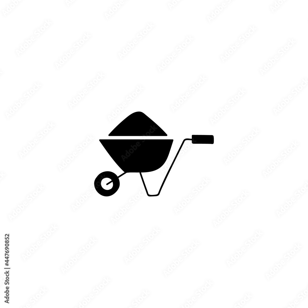 Emty Barrow construction, wheelbarrow icon in solid black flat shape glyph icon, isolated on white background Emty Barrow construction, wheelbarrow icon in solid black flat shape glyph icon, isolated on white background