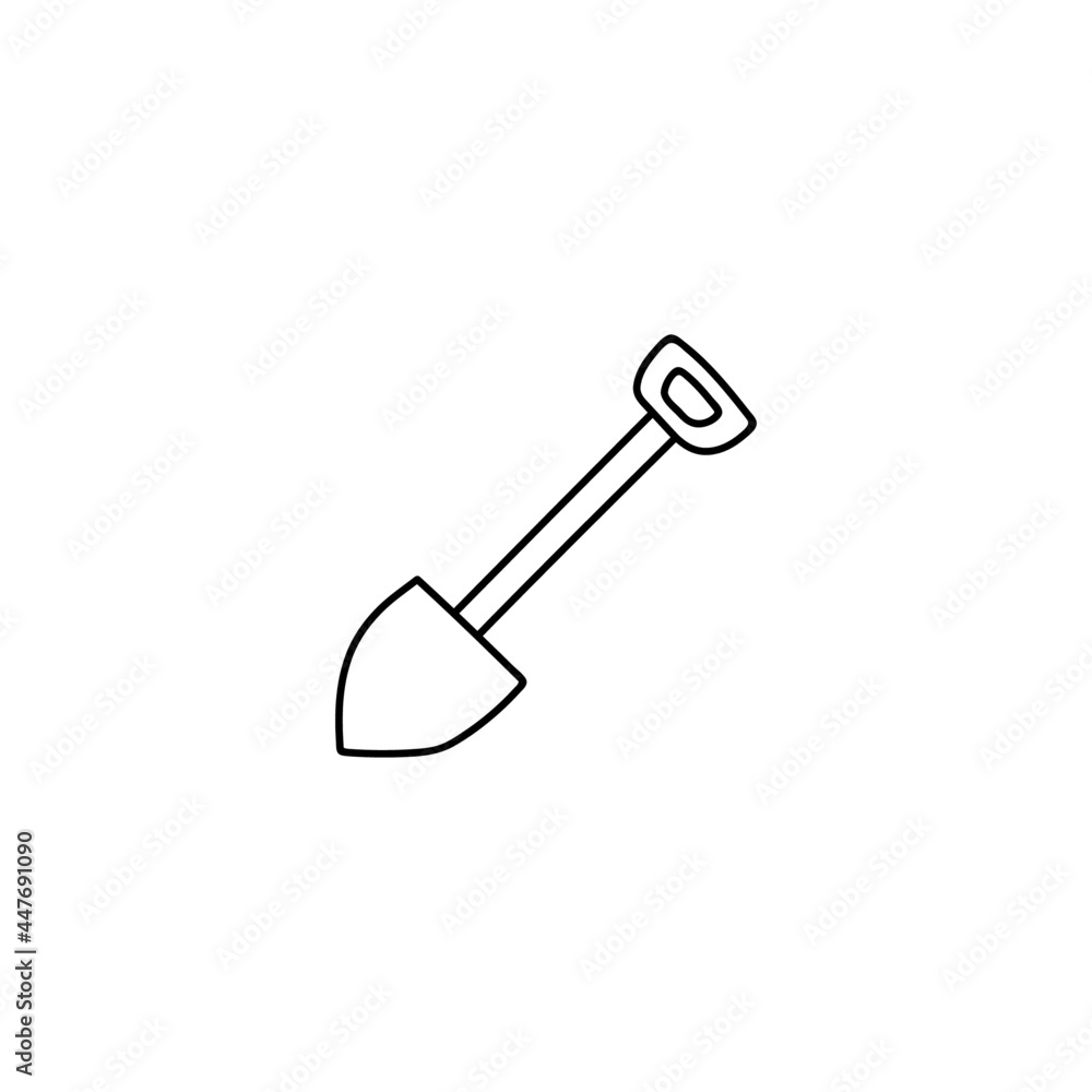 digging farm, gardening shovel icon in flat black line style, isolated on white background 